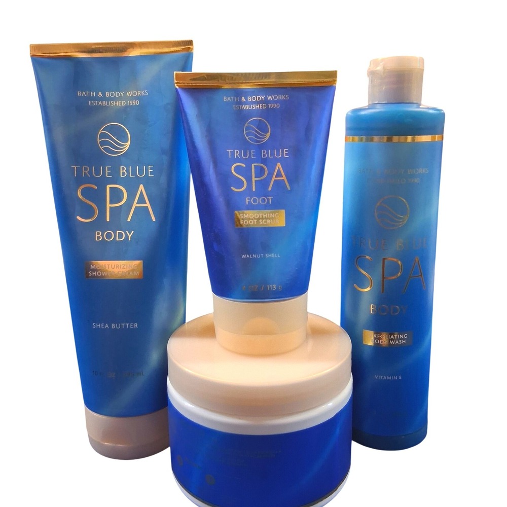 True Blue Spa Bath & Body Works 4pcs Bundle Relax Lounge FOOT Soak Exfoliate